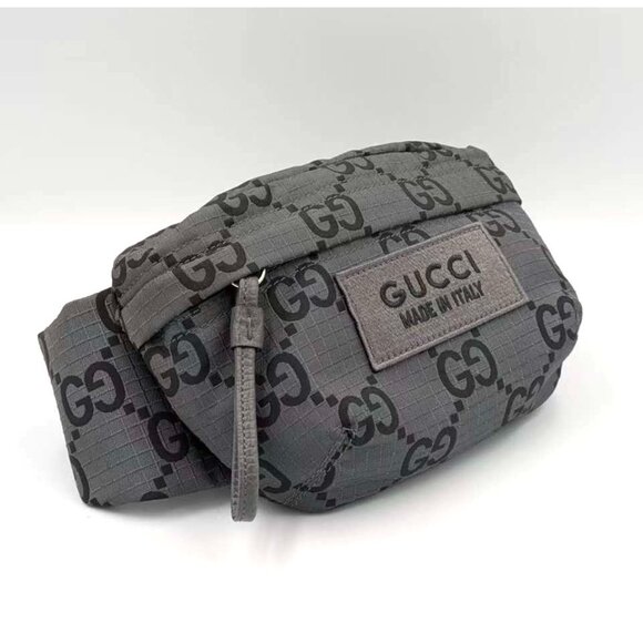Gucci Ripstop Large GG Monogram Patch Belt Bag Grey Black 90cm 767934 - Picture 3 of 13